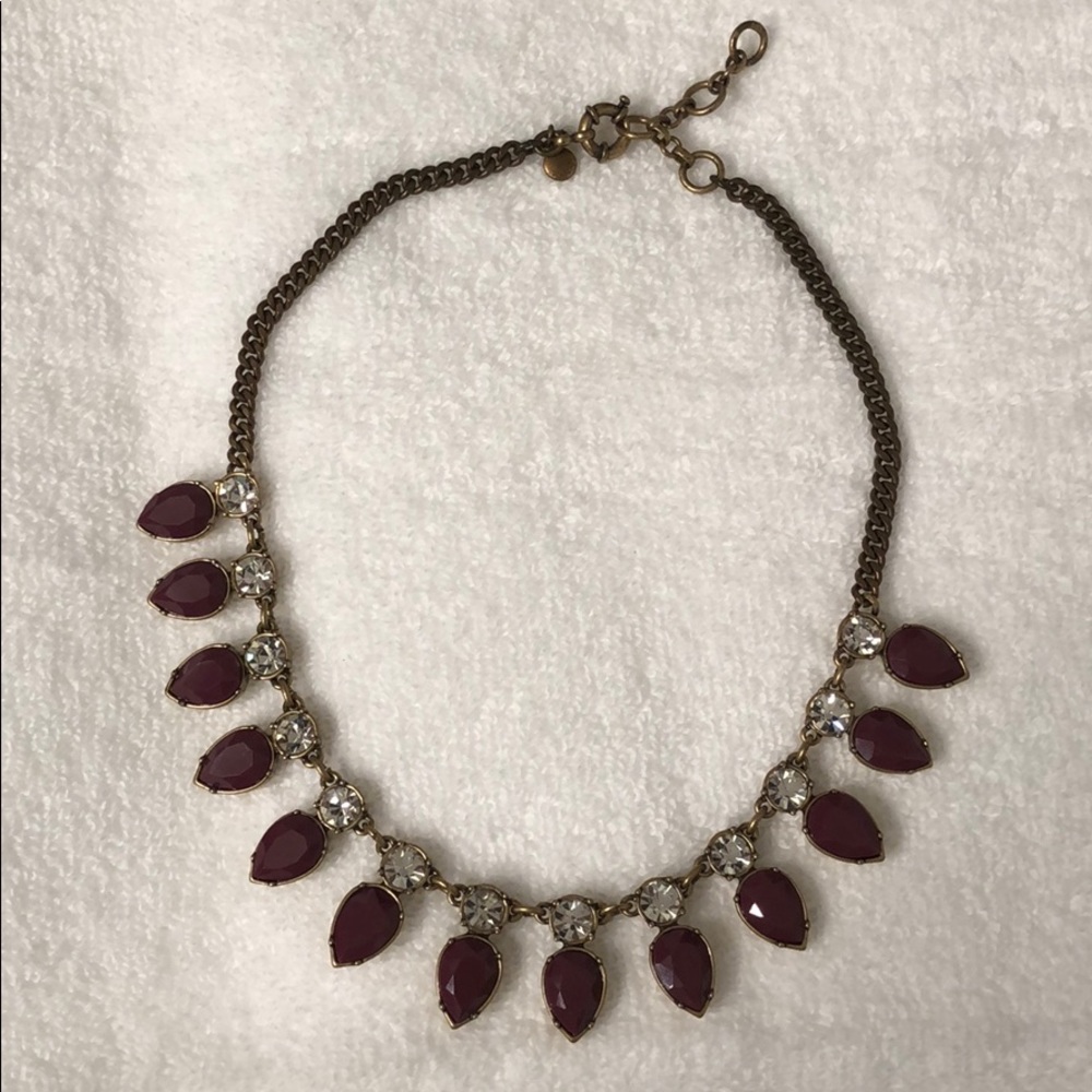 J. Crew gold, maroon & diamond statement necklace
